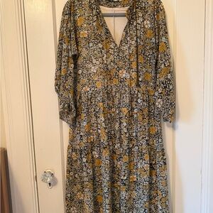 Black Tape Floral Long Sleeve Dress - Yellow and Black